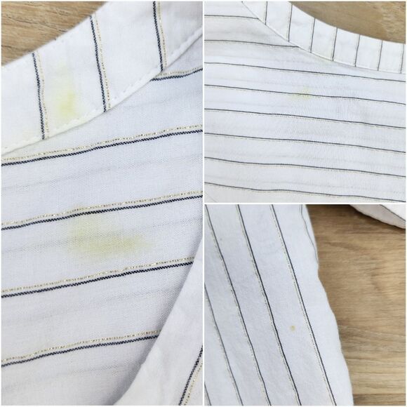 🔺️NYDJ White Pinstripe Button Popover Long Sleeve Top Large - Picture 12 of 14